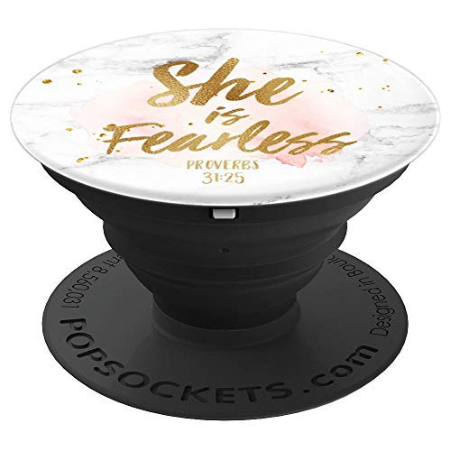 She is Fearless White Marble Print Pink Watercolor - PopSockets Grip and Stand for Phones and Tablets
