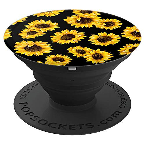 Cute Yellow Sunflowers Pattern on Black PopSockets Grip and Stand for Phones and Tablets Cute Yellow Sunflowers Pattern on Black PopSockets Grip and Stand for Phones and Tablets