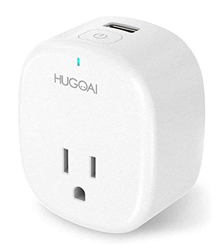 WiFi Smart Plug, HUGOAI Smart Mini Outlet, Voice Control with Alexa & Google Home, Timer Function, Remote Control with USB, UL Listed