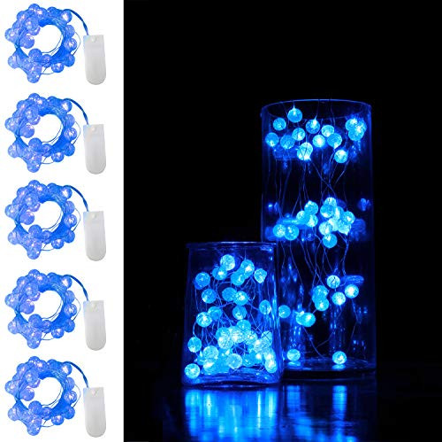 HYAL LUZ 5 Pack Battery Operated Starry String Lights 6.6 ft 20 Crystal Ball LED Fairy String Lights Waterproof Copper Wire String Lights Firefly Lights for DIY Wedding Party Christmas Decor (Blue)