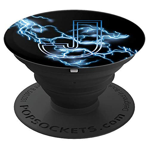Initial letter J with Blue Lightning Personalized Monogram - PopSockets Grip and Stand for Phones and Tablets