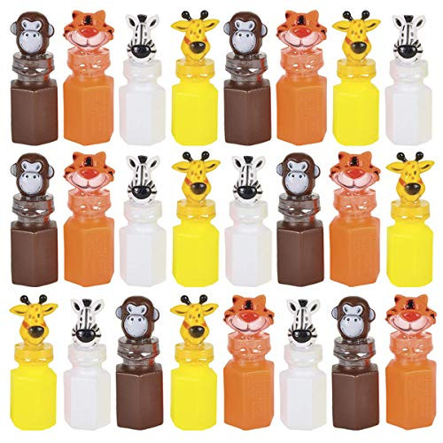Kicko - 3 Inch Zoo Animal Bubble Bottle - 24 Pieces of Assorted Jungle Figure Blob Holders - for Novelty Toys, Baby Shower, Party Favor and Supplies