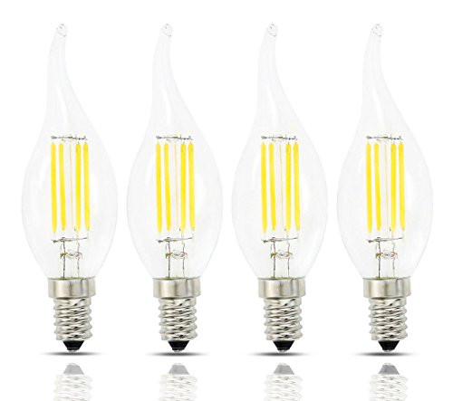 Lamsky E14 European Base LED Filament Candle Light Bulb,4W 2700K Warm White 400LM,C35 Bent Tip Flame Shape,40W Incandescent Equivalent,Non-dimmable,4 Pack