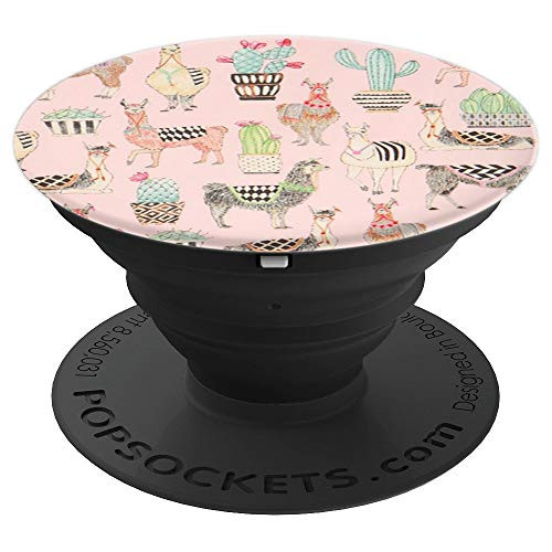 Llama and Cactus Pattern Alpaca Cute Llama Design - PopSockets Grip and Stand for Phones and Tablets