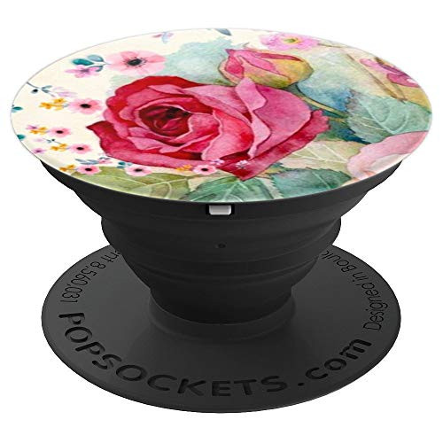 Floral Print Red Pink Green Rose. Flower Design - PopSockets Grip and Stand for Phones and Tablets Floral Print Red Pink Green Rose. Flower Design - PopSockets Grip and Stand for Phones and Tablets