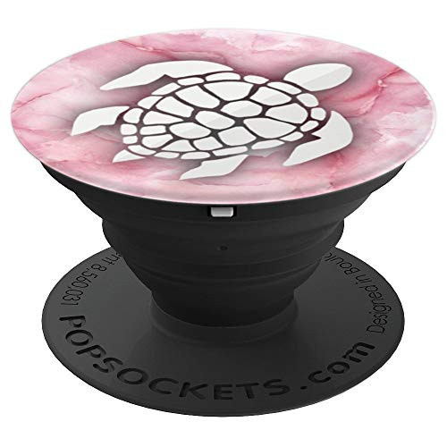 Sea Turtle Grey On Pink Marbled Design - PopSockets Grip and Stand for Phones and Tablets