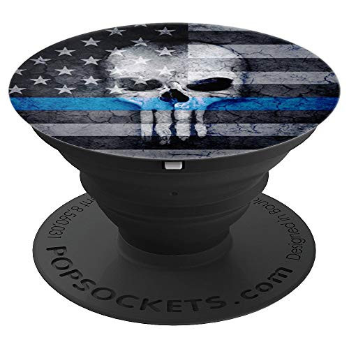 Grip American Flag Police Skull Design Thin Blue Line - PopSockets Grip and Stand for Phones and Tablets