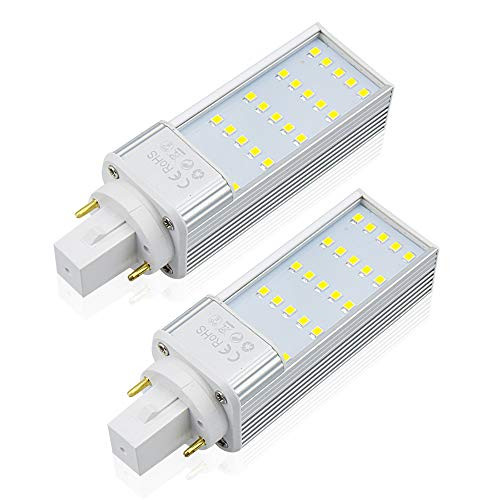 7W G24/G24D PL LED Light Bulb,G24 2 Pin Base PL Retrofit Horizontal Recessed LED Light 13W G24Q 4 Pin CFL Replacement, Remove/Bypass The Ballast, Warm White 3000K, 2-Pack