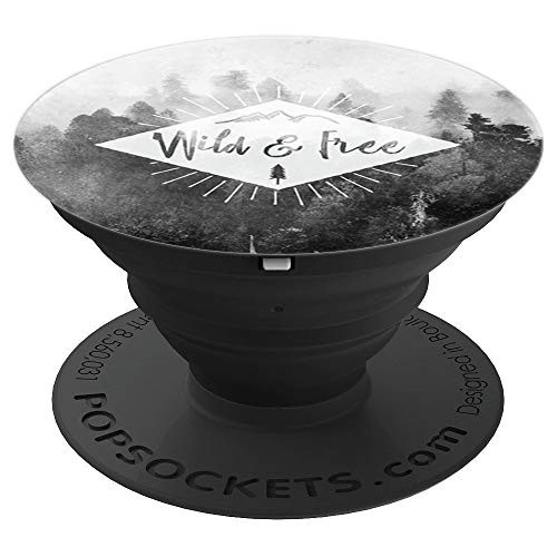 Wild and Free Adventure Quote Foggy Forest by Nature Magick - PopSockets Grip and Stand for Phones and Tablets