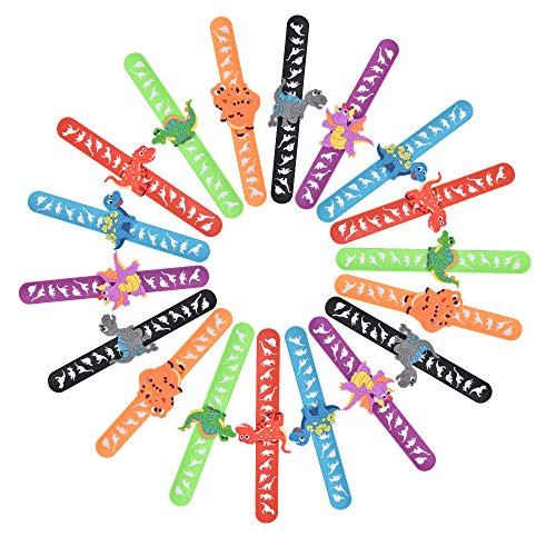 NeatoTek 24 Pack DIY Dinosaur Slap Bracelets Silicone Dinosaur Wristbands Slap Bands Novelty Toy School Prize Gifts Jurassic World Toys Dinosaur Birthday Party Supplies Carnival Prizes for Boys Girls Kids