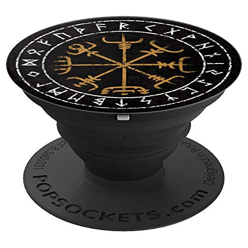 Futhark Circle Vikings Compass Rune Protection Vegvisir - PopSockets Grip and Stand for Phones and Tablets