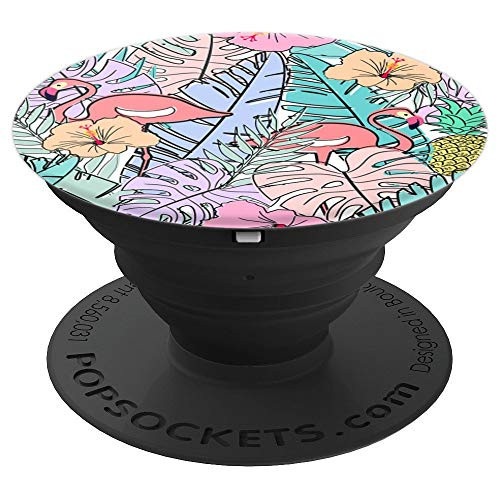 Tropical Palm Leaves Flamingo Pop Socket Floral Design - PopSockets Grip and Stand for Phones and Tablets