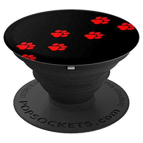 Red, Paw Print Tracks, Dog Mom Cat Lady, Black, Cute - PopSockets Grip and Stand for Phones and Tablets