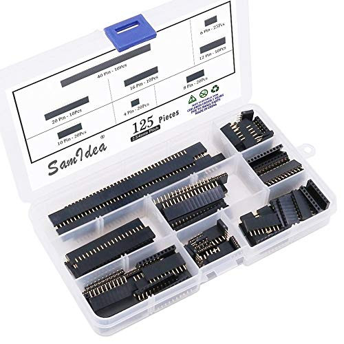 SamIdea 125PCS Female Pin Headers Kit, 2.54mm Pitch Straight Single Row PCB Board Socket Connector Strip Assortment for Arduino Prototype Shield
