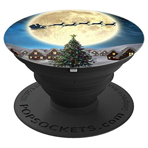 Santa Claus Flying In The Sky Christmas Moon Night Village - PopSockets Grip and Stand for Phones and Tablets