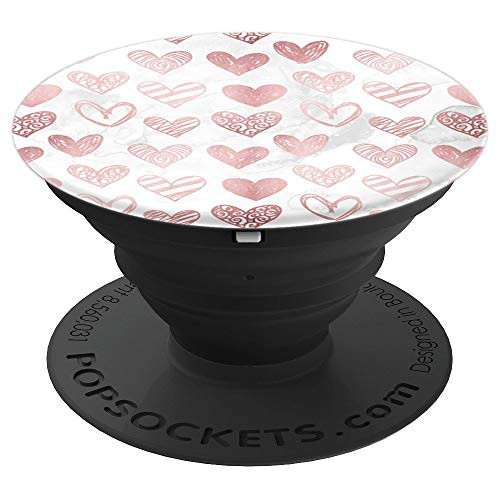 Pretty Pink Modern Hearts on White Marble PACJ0295 - PopSockets Grip and Stand for Phones and Tablets