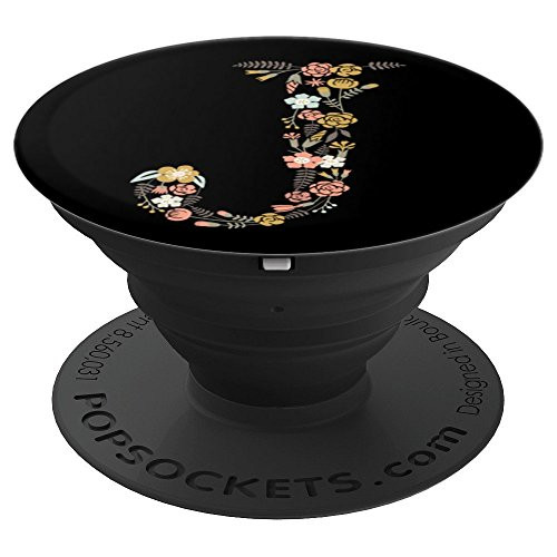 Cute First & Last Initial Monogram Letter J on Black PS20010 - PopSockets Grip and Stand for Phones and Tablets