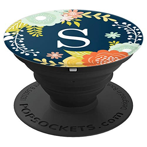 First & Last Initial Letter S Floral Wreath Monogram AAN045 - PopSockets Grip and Stand for Phones and Tablets