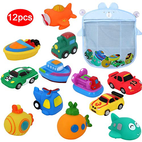 12PCS Vehicle Bath Squirt Toys for Toddlers with Baby Toy Organizer - Sealive Squirter Toys Floating Track for Tub - Quick Dry Bathtub Toy Holder - Transportation Train Boats Car Racing Squirting Toys 12PCS Vehicle Bath Squirt Toys for Toddlers with Baby Toy Organizer - Sealive Squirter Toys Floating Track for Tub - Quick Dry Bathtub Toy Holder - Transportation Train Boats Car Racing Squirting Toys