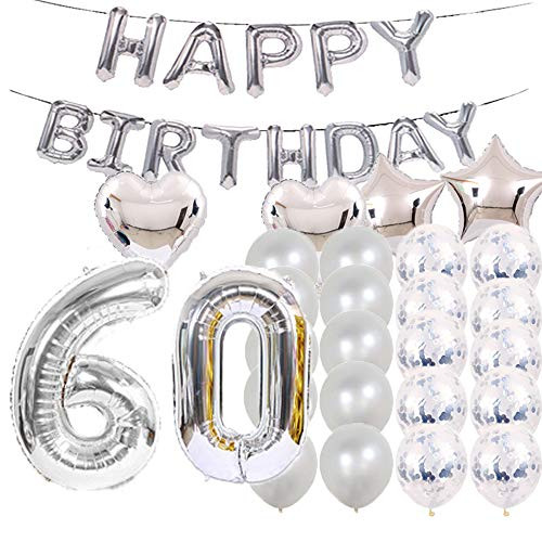 Sweet 60th Birthday Decorations Party Supplies,Silver Number 60 Balloons,60th Foil Mylar Balloons Latex Balloon Decoration,Great 60th Birthday Gifts for Girls,Women,Men,Photo Props
