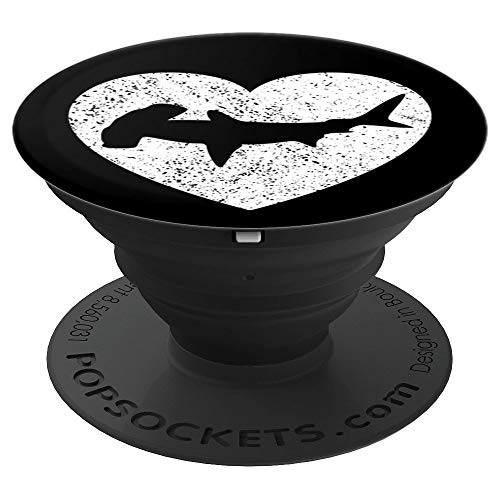 I Love Sharks Gift Distressed Hammerhead White Heart Shark  PopSockets Grip and Stand for Phones and Tablets