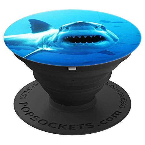 Great White Shark in Blue Sea Ocean - PopSockets Grip and Stand for Phones and Tablets