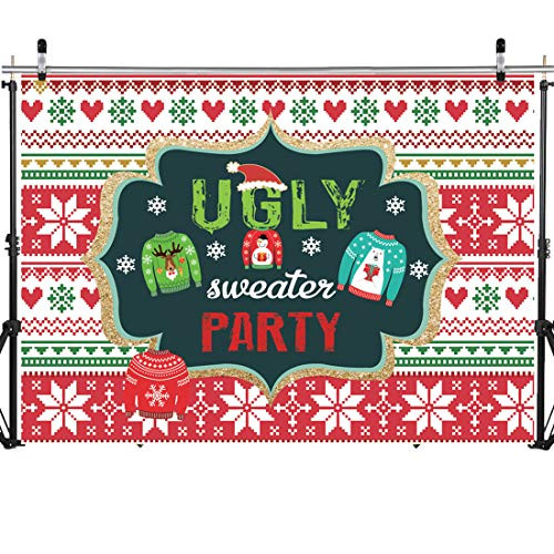 SJOLOON 7x5ft Ugly Sweater Christmas Backdrop Tacky Xmas Party Decoration Kids Photography Background Photoshoot Banner 11709