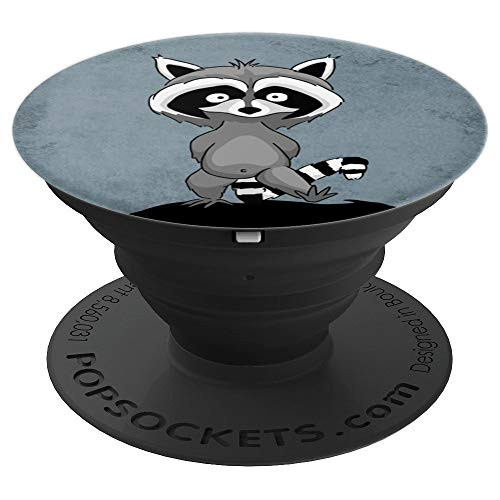 Funky Cartoon Trash Panda Walking Raccoon Lover PopSockets Grip and Stand for Phones and Tablets
