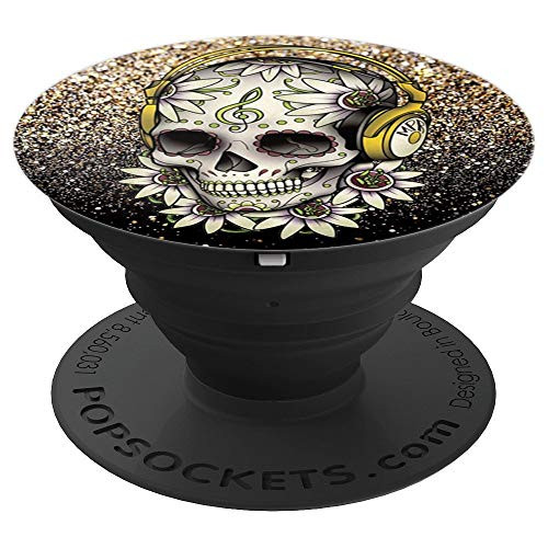Skull Listening the Music PopSockets Phone Stand Holder Grip - PopSockets Grip and Stand for Phones and Tablets