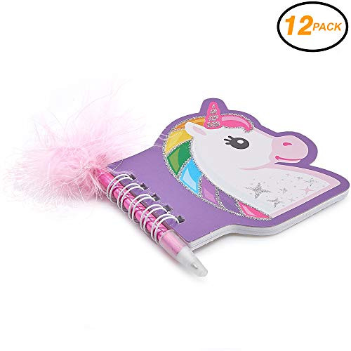 SRENTA 3.5" Unicorn Notebooks with Feather Pens for Themed Parties and Party Favors Giveaways, Pack of 12