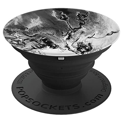 Ghost Marble Black And White Stone Granite Opal - PopSockets Grip and Stand for Phones and Tablets