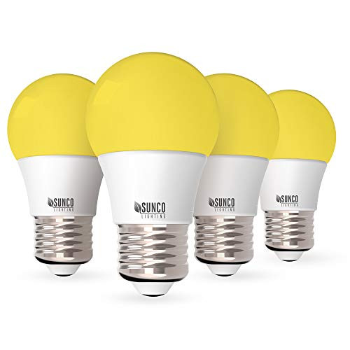 Sunco Lighting A15 LED Bulb,Yellow Bug Light, 8W, Dimmable, Bug Repellent/Bug Free, 2000K Amber Glow, Ideal for Outdoor Patio, Deck, Backyard, Porch, String Lights - 4 Pack
