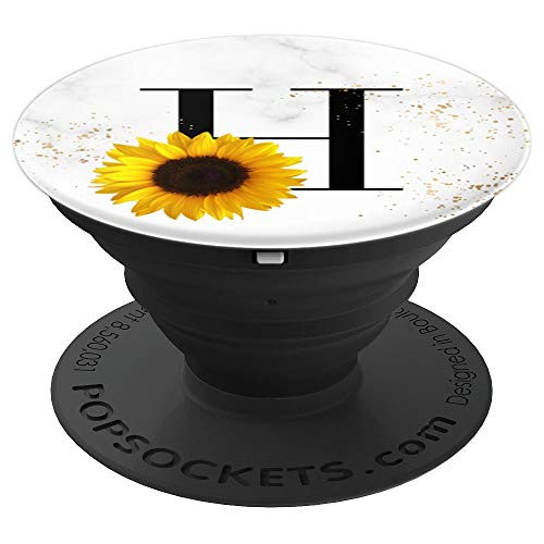Sunflower Yellow Flower Floral over White Monogram Letter H PopSockets Grip and Stand for Phones and Tablets