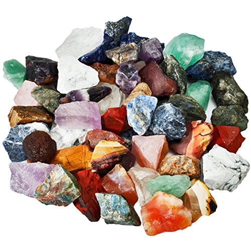 SUNYIK Natural Raw Stones Rough Rock Crystals for Tumbling,Cabbing,Assorted Stones,1pound(About 460 Gram)