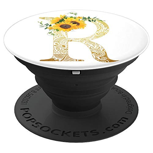 Sunflower Pop Socket White Letter R - Phone Stand Popsocket - PopSockets Grip and Stand for Phones and Tablets