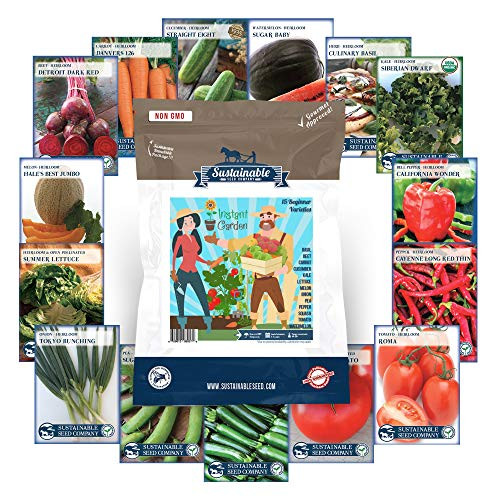Instant Garden, Heirloom Vegetable Seed Collection, 15 Variety Non GMO Heirloom Garden Vegetable Seeds
