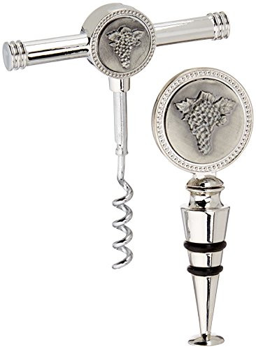 Thirstystone Cork Screw-Stopper Set, Grapes, Silver