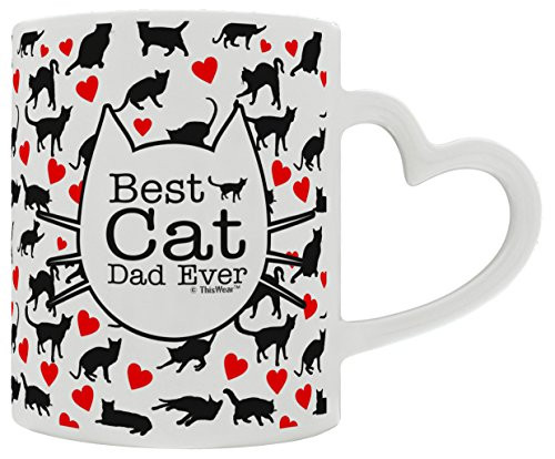 Cat Lover Gifts Best Cat Dad Ever Funny Cat Heart Handle Gift Coffee Mug Tea Cup Heart Handle
