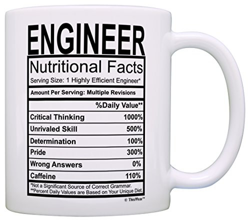 Engineering Gifts Engineer Nutritional Facts Label Science Math Gift Coffee Mug Tea Cup White