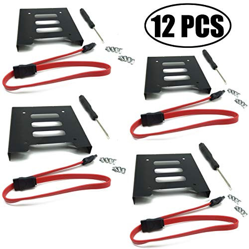 TIHOOD 12PCS/Set SSD Bracket 2.5 to 3.5 Adapter, SSD Mounting Bracket Kit 2.5 to 3.5 SSD HDD Hard Disk Drive Bays Holder Metal Mounting Bracket Adapter with Data Cable and Screw Driver for PC SSD