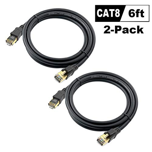CAT 8 Ethernet Cable 6ft 2-Pack,RJ45 Network Gigabit Ethernet LAN Cord 6 feet,High Speed 40Gbps 2000Mhz SFTP LAN Wires Internet Patch Cable Connector for Computer/Switch/Router/Modem