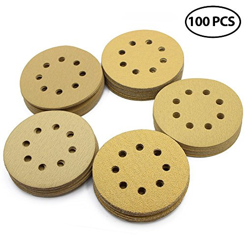 LotFancy 5-Inch 8-Hole Sandpaper Assortment - Dustless Hook and Loop Sanding Disc Random Orbital Sander Paper, Pack of 100 (20 Each of 60 80 120 150 220 Grits)
