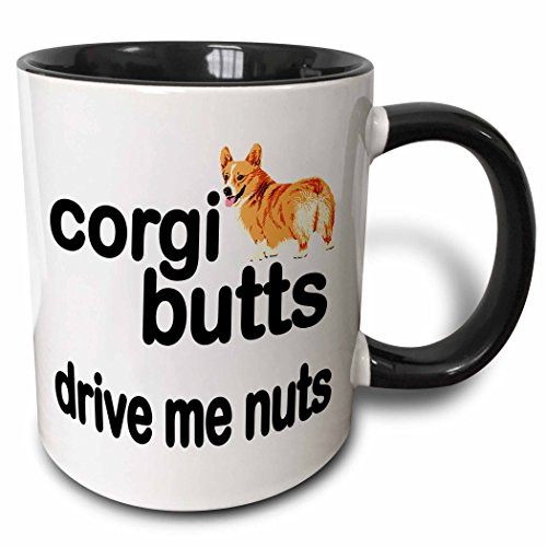 3dRose Corgi Butts Drive Me Nuts Two Tone Mug, Black, 11 oz