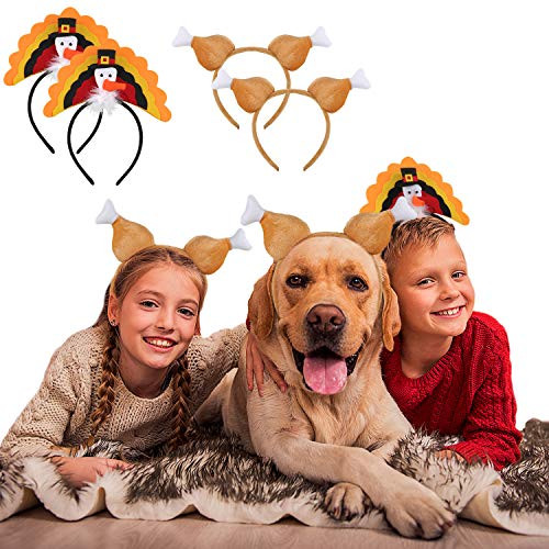 4 Pieces Thanksgiving Turkey Headband Turkey Drumstick Headbands Thanksgiving Costume Party Accessory