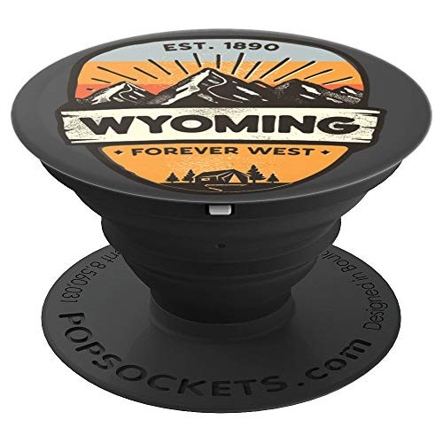 Wyoming Forever West, Vintage Retro Mountain Camping Design PopSockets Grip and Stand for Phones and Tablets