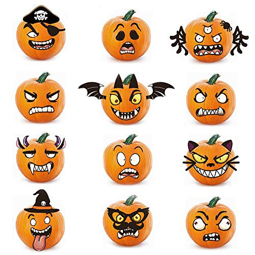 XJF Halloween Pumpkin Decorating Kit Stickers  Foam Pumpkin Decorating Stickers,Makes 24 Pumpkins(12 Designs)- Halloween Party Supplies Trick or Treat Party Favors