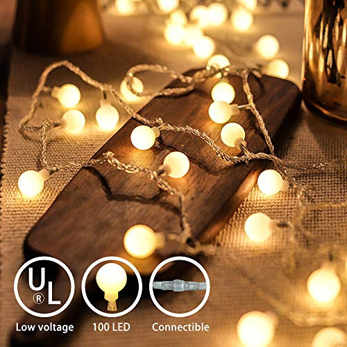 Y YUEGANG Globe String Lights, 49ft 100 LED Warm White Waterproof Decorative Fairy String Lights Perfect for Indoor and Outdoor Use,Plug in String Lights with 29V Low Voltage Transformer