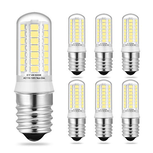 E17 LED Bulb Daylight White 4W Equivalent 35W 40W Halogen Bulbs, 6000K, 400LM LED E17 Base Light, AC 120V CRI 82, Non-Dimmable (6 Pack) by Yomis
