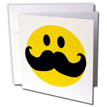 3dRose Yellow Smiley Face with Big Black Mustache Funny Moustache Fun Hipster Fancy Gentleman Cartoon Greeting Cards, Set of 6 (gc_113095_1)