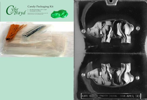 Cybrtrayd MdK50-A098 3D Standing Pig Animal Chocolate Candy Mold with Packaging Kit